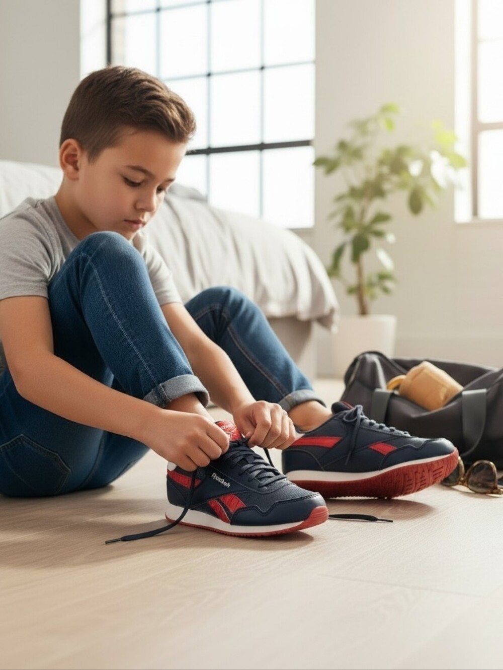 Reebok Boys Sz 12 Royal Classic Jogger 3.0 Shoes Navy Blue Red Sneakers